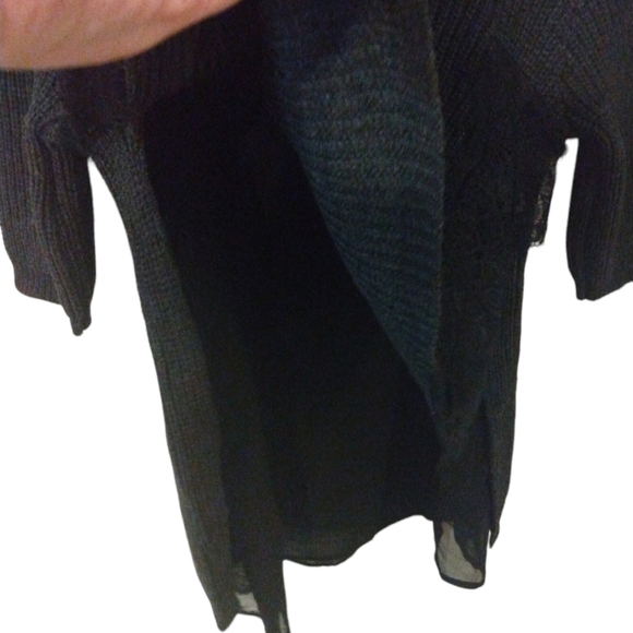 Zara Black Layered w Lace Overlay - Sheer Lining 3/4 Sleeve Crop Waist Sweater M - Picture 7 of 9